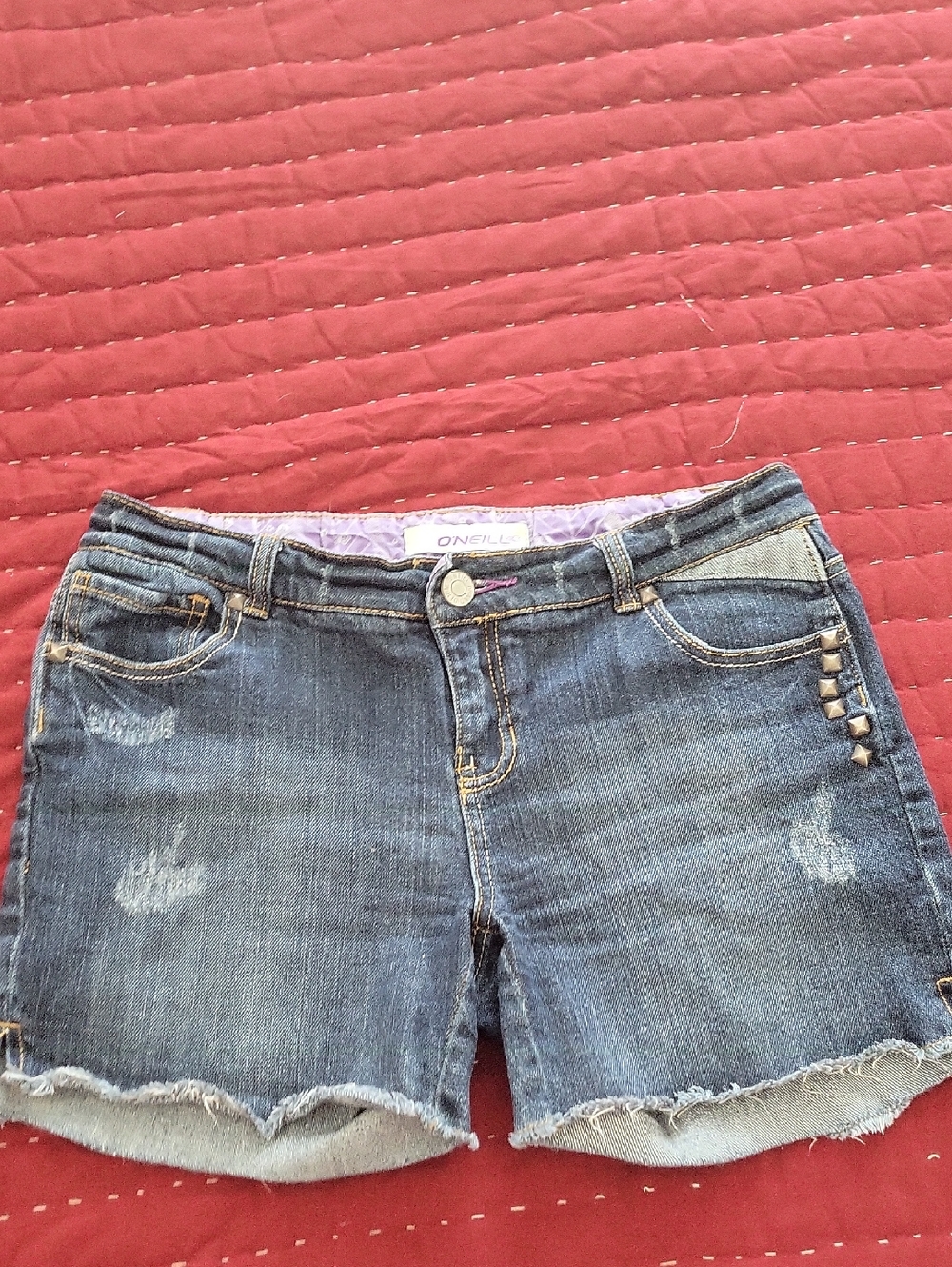 O'Neill Women's Medium Blue Distressed Denim Cutoff Shorts W/Stud Detail Sz 9